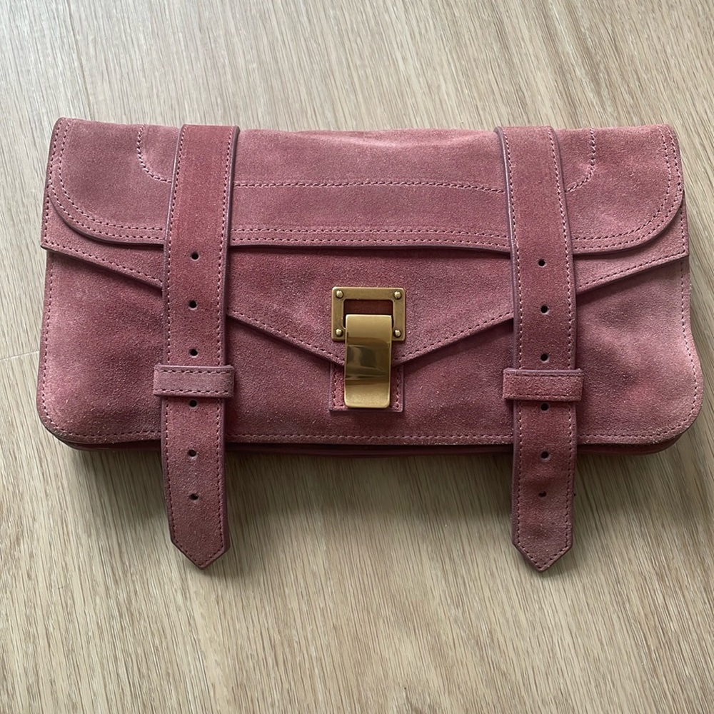 Proenza Schouler PS1 Suede Pochette in “Antique Pink”